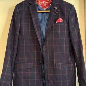 Stylish Kids' Navy and Red Checkered Blazer